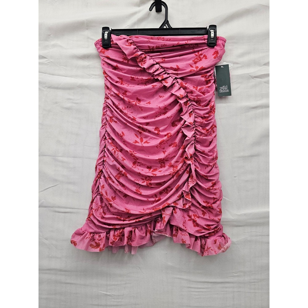 Wild Fable Womens Floral Ruched Mini‎ Dress Pink Polyester Casual Size Medium